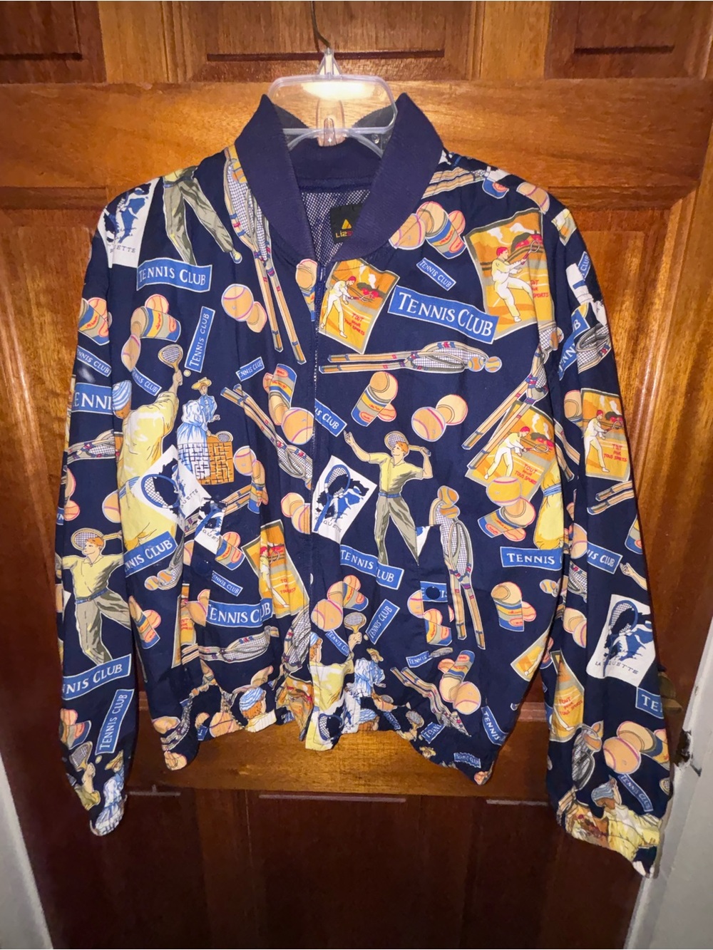 Vintage Liz Claiborne Tennis Club Graphic Bomber Jacket - Navy, Yellow, size L
